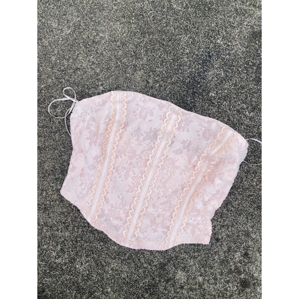 Altar'd State Pink Lace Corset‎ Tube Top Floral Strapless PT45190E Baby Pink M